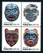 Northwest Indian Masks Mint Block of 4 Stamps United States, 1980